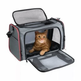 GOOPAWS Soft-Sided Kennel Pet Carrier for Small Dogs, Cats, Puppy, Airline Approved Cat Carriers Dog Carrier Collapsible, Travel Handbag & Car Seat (Color: Grey / Red, Size: 17" x 10" x 11.5")