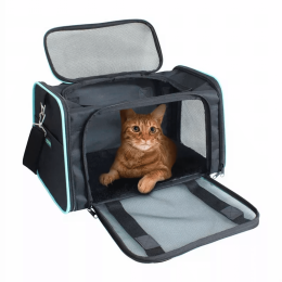 GOOPAWS Soft-Sided Kennel Pet Carrier for Small Dogs, Cats, Puppy, Airline Approved Cat Carriers Dog Carrier Collapsible, Travel Handbag & Car Seat (Color: Black / Blue, Size: 17" x 10" x 11.5")