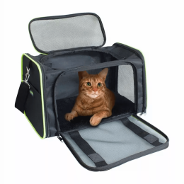 GOOPAWS Soft-Sided Kennel Pet Carrier for Small Dogs, Cats, Puppy, Airline Approved Cat Carriers Dog Carrier Collapsible, Travel Handbag & Car Seat (Color: Black / Green, Size: 17" x 10" x 11.5")