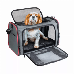 GOOPAWS Soft-Sided Kennel Pet Carrier for Small Dogs, Cats, Puppy, Airline Approved Cat Carriers Dog Carrier Collapsible, Travel Handbag & Car Seat (Color: Grey / Red, Size: 19" x 12" x 12")