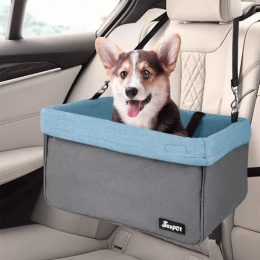 JESPET & GOOPAWS Dog Booster Seats for Cars, Portable Dog Car Seat Travel Carrier with Seat Belt for 24lbs Pets (Color: Grey, Size: 16" L x 13" D x 9" H)