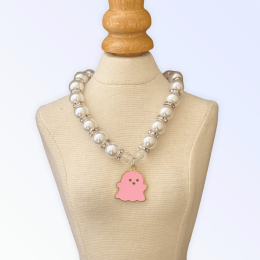 My Fa-BOO-Lous Pearl Ghost Necklace (Color: Pink, Size: Small)