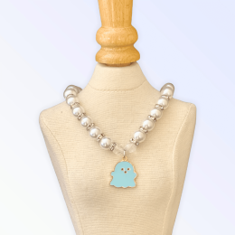 My Fa-BOO-Lous Pearl Ghost Necklace (Color: Blue, Size: Small)