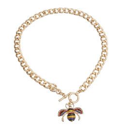 Rhinestone Bee Toggle Necklace (Color: Yellow, Size: Small)