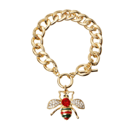 Rhinestone Bee Toggle Necklace (Color: Red, Size: Small)