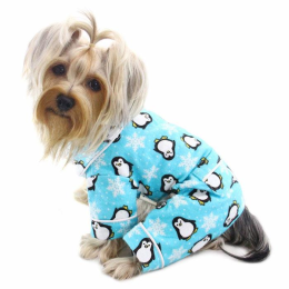 Penguins & Snowflake Flannel PJ with 2 Pockets (Color: Turquoise, Size: Small)