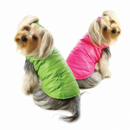 Reversible Parka Vest with Ruffle Trims (Color: Lime/Pink, Size: Small)