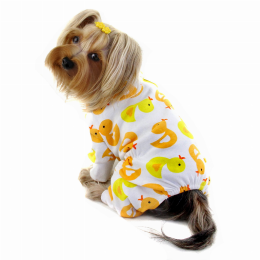 Knit Cotton Pajamas with Yellow Ducky (Color: White, Size: XS)