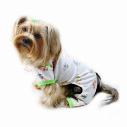 Knit Cotton Pajamas with Party Animals (Color: White, Size: XS)