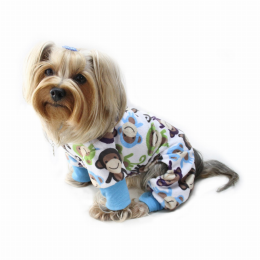 Ultra Soft Plush Minky Monkey Pajamas (Color: Blue, Size: XS)