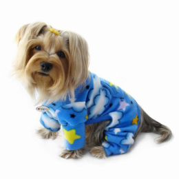 Stars and Clouds Fleece Turtleneck Pajamas (Color: Blue, Size: Small)