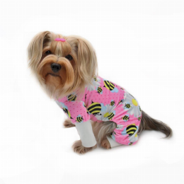 Ultra Soft Plush Minky Bumblebee & Flower Pajamas (Color: Pink, Size: XS)