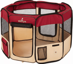 Zampa Portable Foldable Pet playpen Exercise Pen Kennel + Carrying Case (Color: Red, Size: Small (36"x36"x24"))