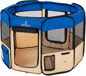 Zampa Portable Foldable Pet playpen Exercise Pen Kennel + Carrying Case (Color: Blue, Size: Small (36"x36"x24"))