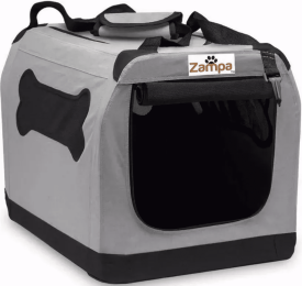 Zampa Pet Portable Crate, Comes with A Carrying Case (Color: Grey, Size: 24" x 16.6" x 16.5")