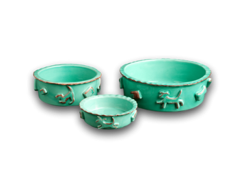 Carmel Ceramica Dog Food/Water Bowl (Color: Aqua/Green, Size: Large)