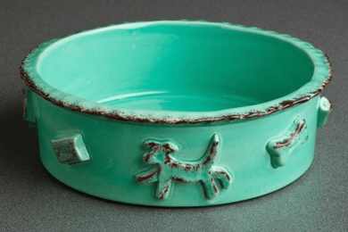 Carmel Ceramica Dog Food/Water Bowl (Color: Aqua/Green, Size: Small)