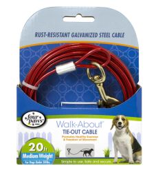 Four Paws Pet Select Walk-About Tie-Out Cable Medium Weight for Dogs up to 50 lbs (Size: 20' long - 1 count)